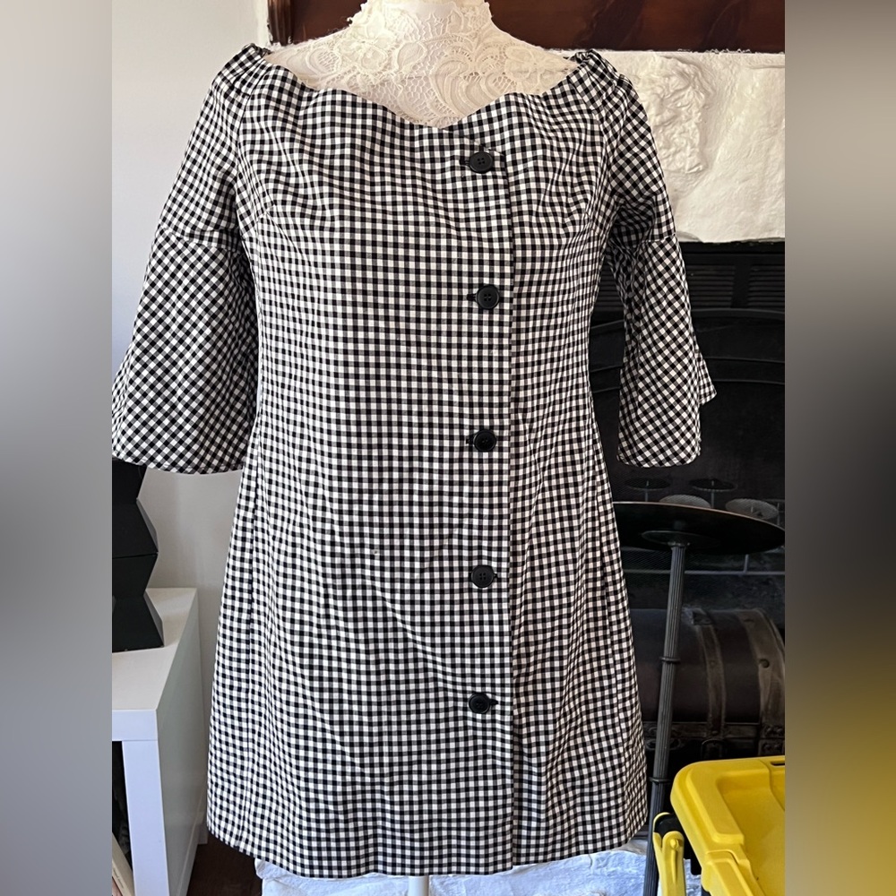 TOPSHOP BLACK AND WHITE GINGHAM CHECKERED COAT/JACKET OR DRESS WOMEN’S SIZE 12